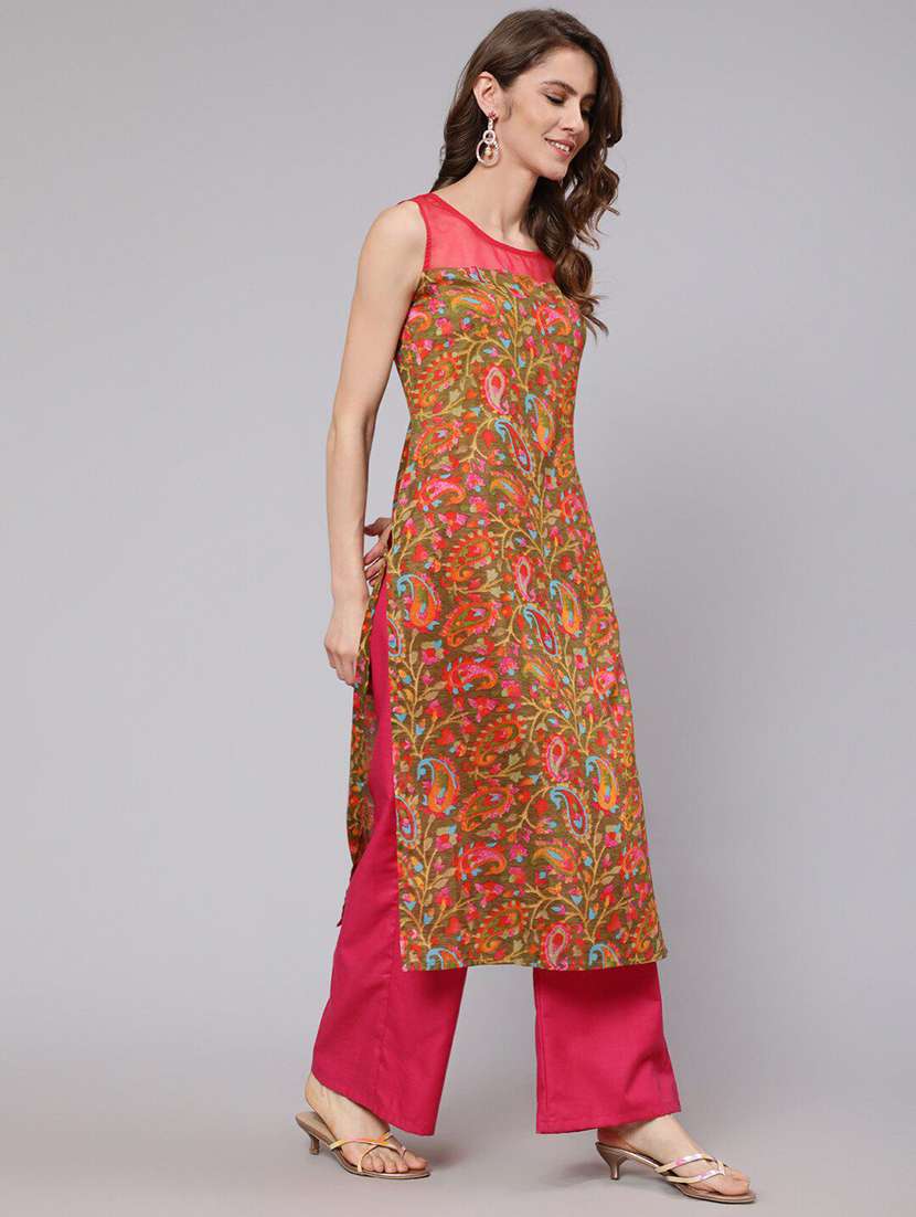 Women Printed Sleeveless Straight Kurta - 22603069 -  Standard Image - 5