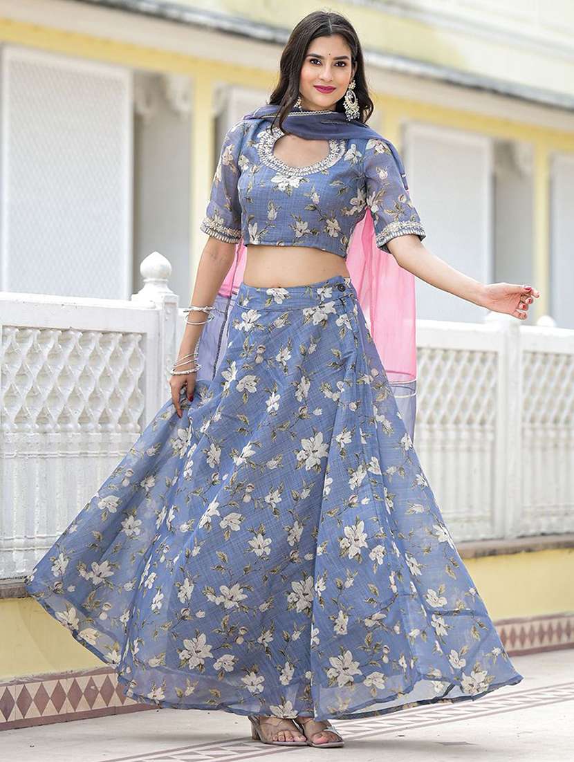 women printed short sleeves lehenga choli set - 22603102 -  Standard Image - 5
