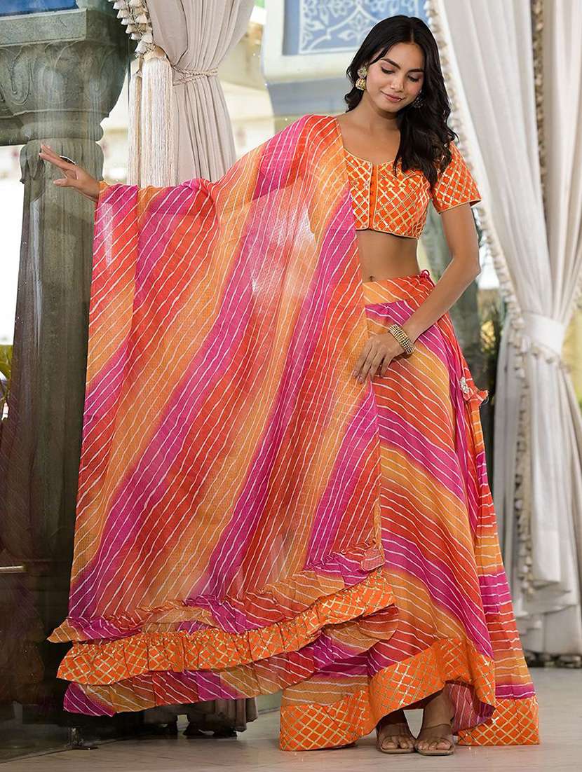 women printed short sleeves lehenga choli set