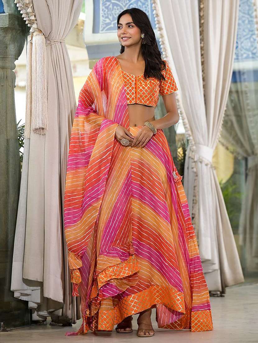 Women Printed Short Sleeves Lehenga Choli Set - 22603103 -  Standard Image - 3
