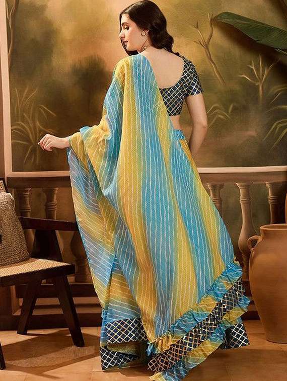 women leheriya printed short sleeves lehenga choli set - 22603116 -  Standard Image - 3
