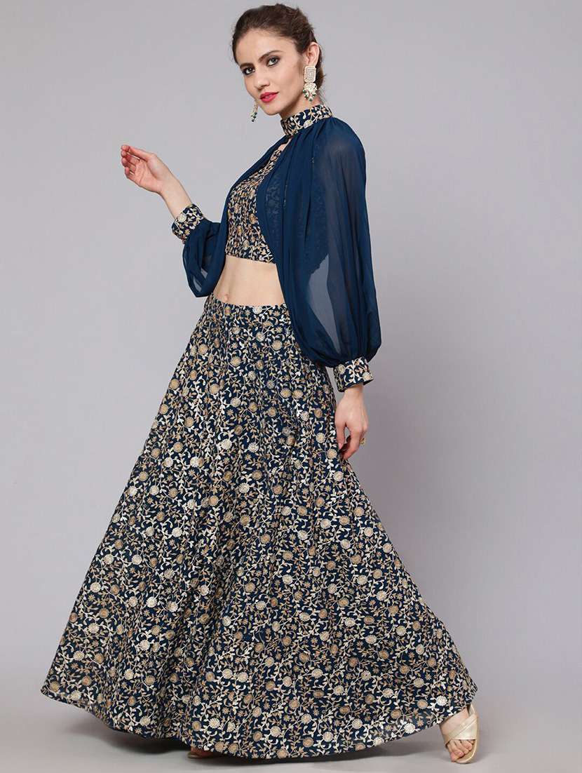 Women Embroidered Sleeveless Top And Skirt Set With Detachable Sleeves - 22603123 -  Standard Image - 3