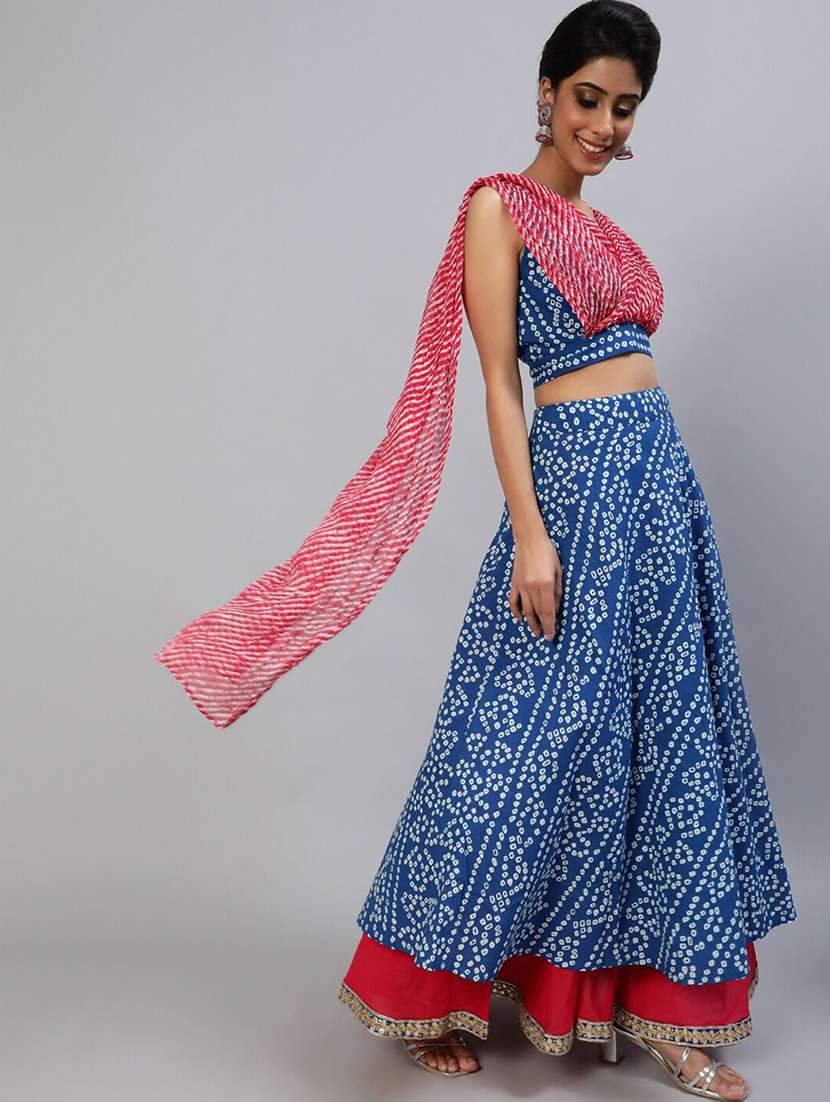women printed sleeveless leehnga choli set - 22603127 -  Standard Image - 3