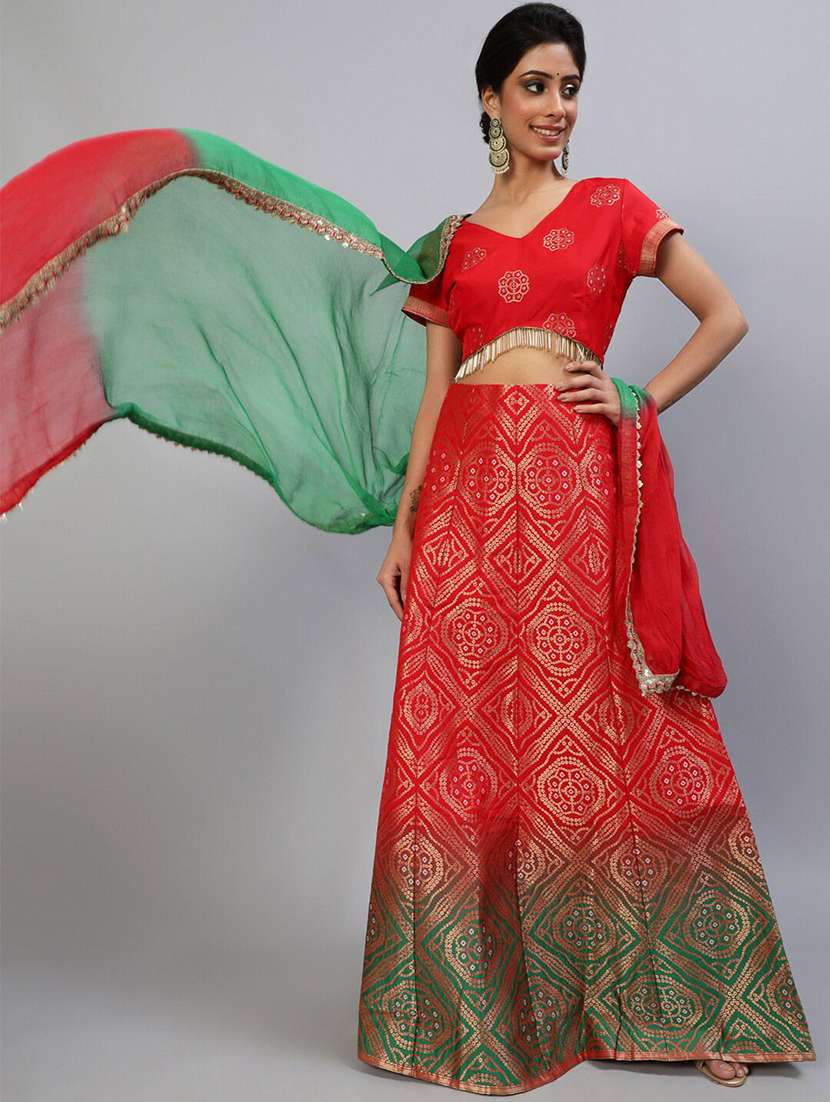 women self design short sleeves lehenga choli set