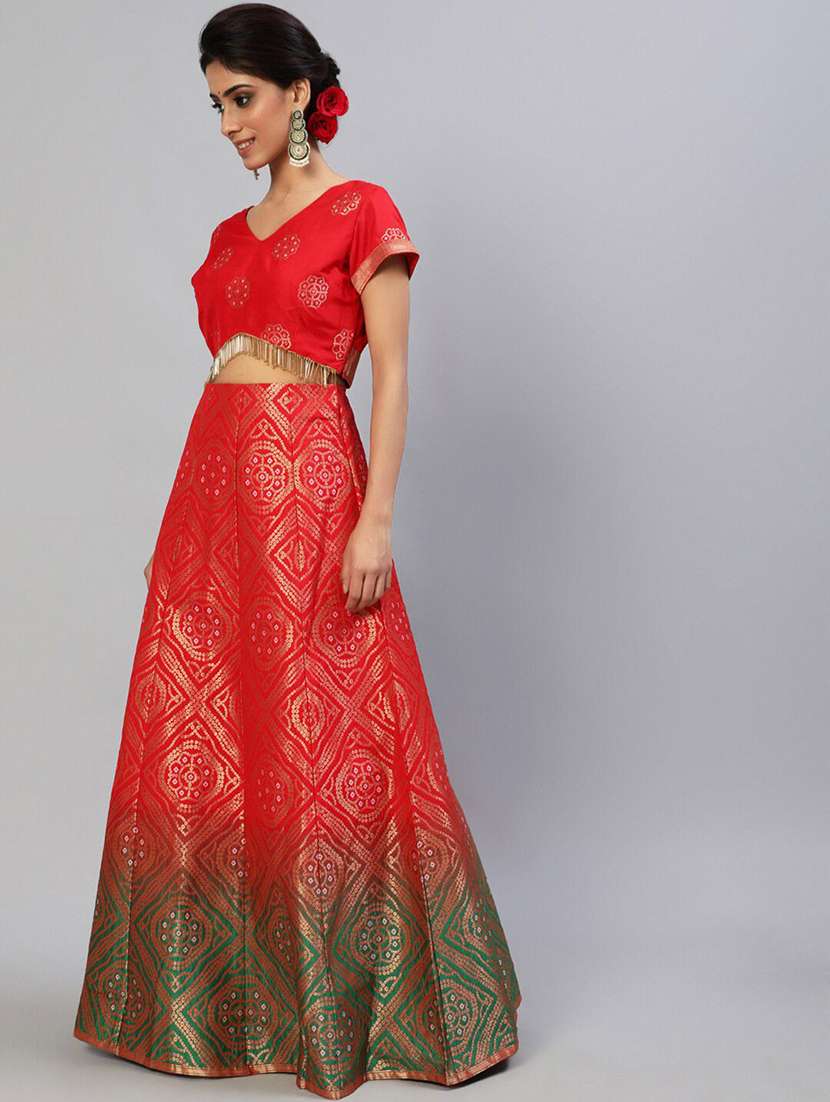 Women Self Design Short Sleeves Lehenga Choli Set - 22603128 -  Standard Image - 3
