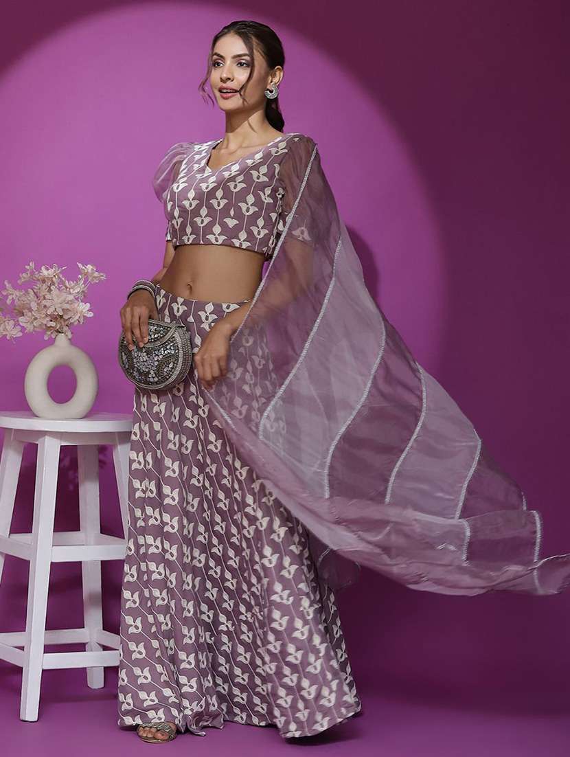 women embroidered puff sleeves lehenga choli set