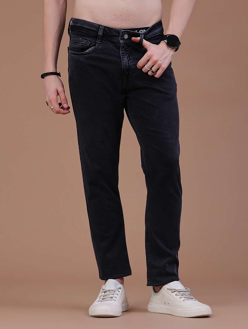 men washed mid rise full length slim fit jeans