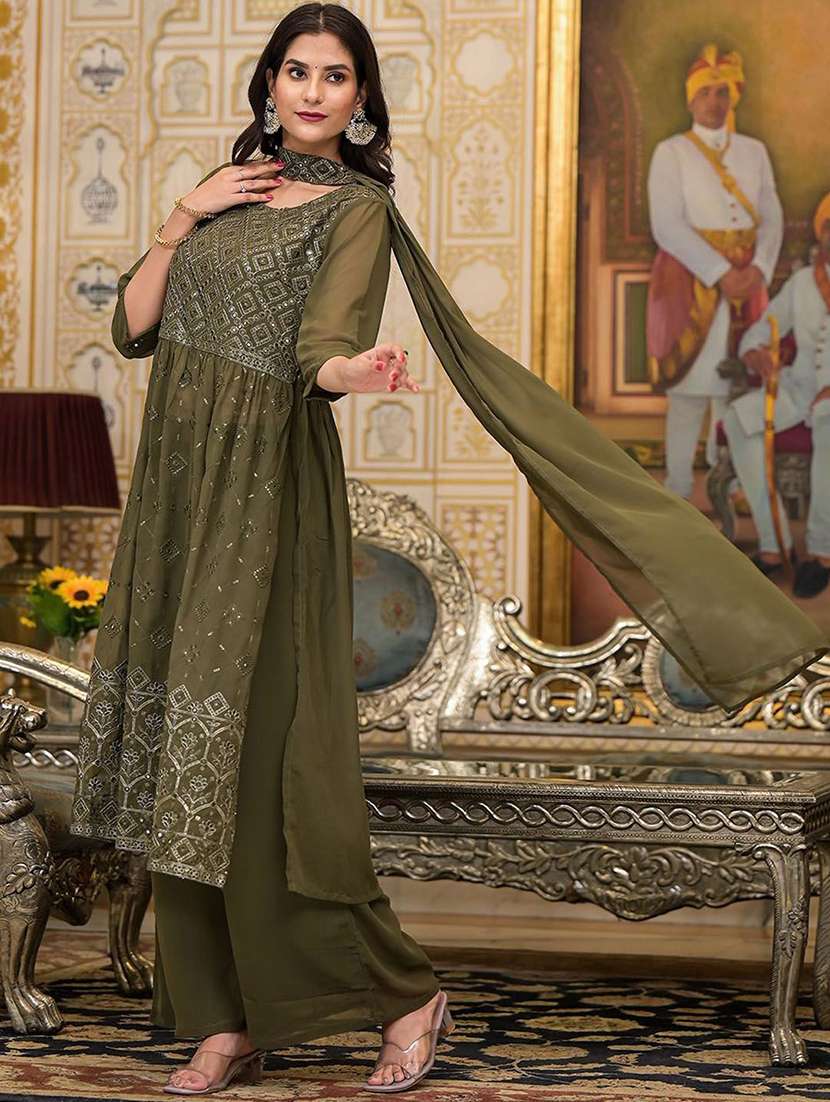 Women Embroidered Three Quarter Sleeves Kurta Palazzo Set - 22603478 -  Standard Image - 5