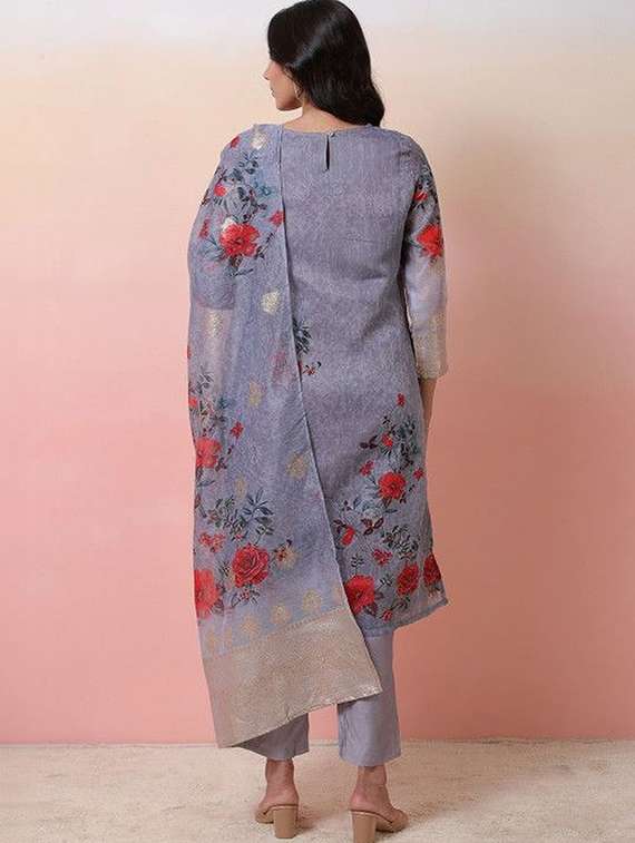 women printed three quarter sleeves kurta pant set with dupatta - 22603496 -  Standard Image - 3