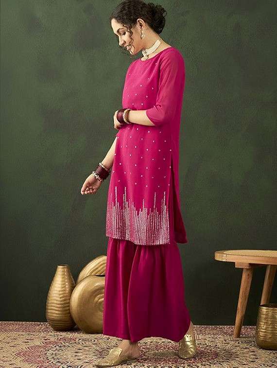 Women Embellished Three Quarter Sleeves Kurta Sharara Set - 22603539 -  Standard Image - 3