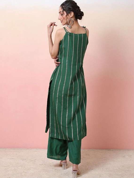 Women Self Design Sleeveless Kurta Pant Set - 22603545 -  Standard Image - 3