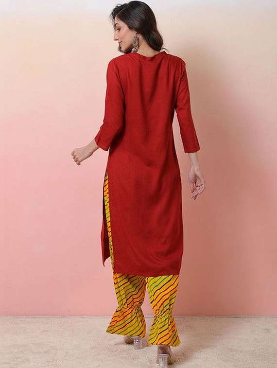 women solid three quarter sleeves kurta pant set - 22603560 -  Standard Image - 3