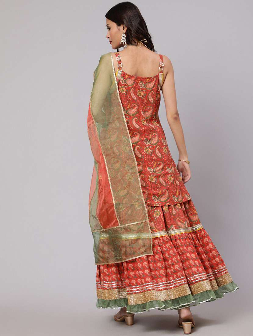 Women Printed Shoulder Strap Kurta Sharara Set With Dupatta - 22603585 -  Standard Image - 3