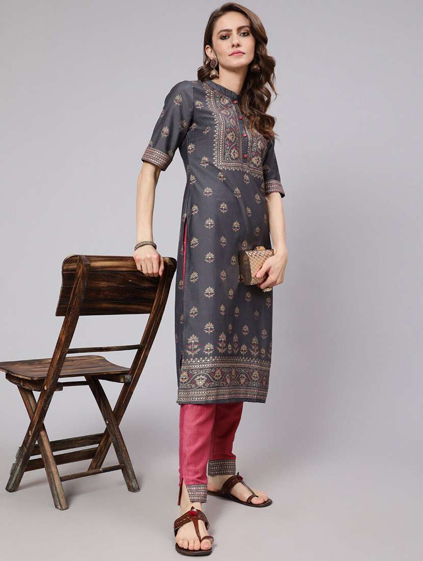 women printed short sleeves kurta pant set