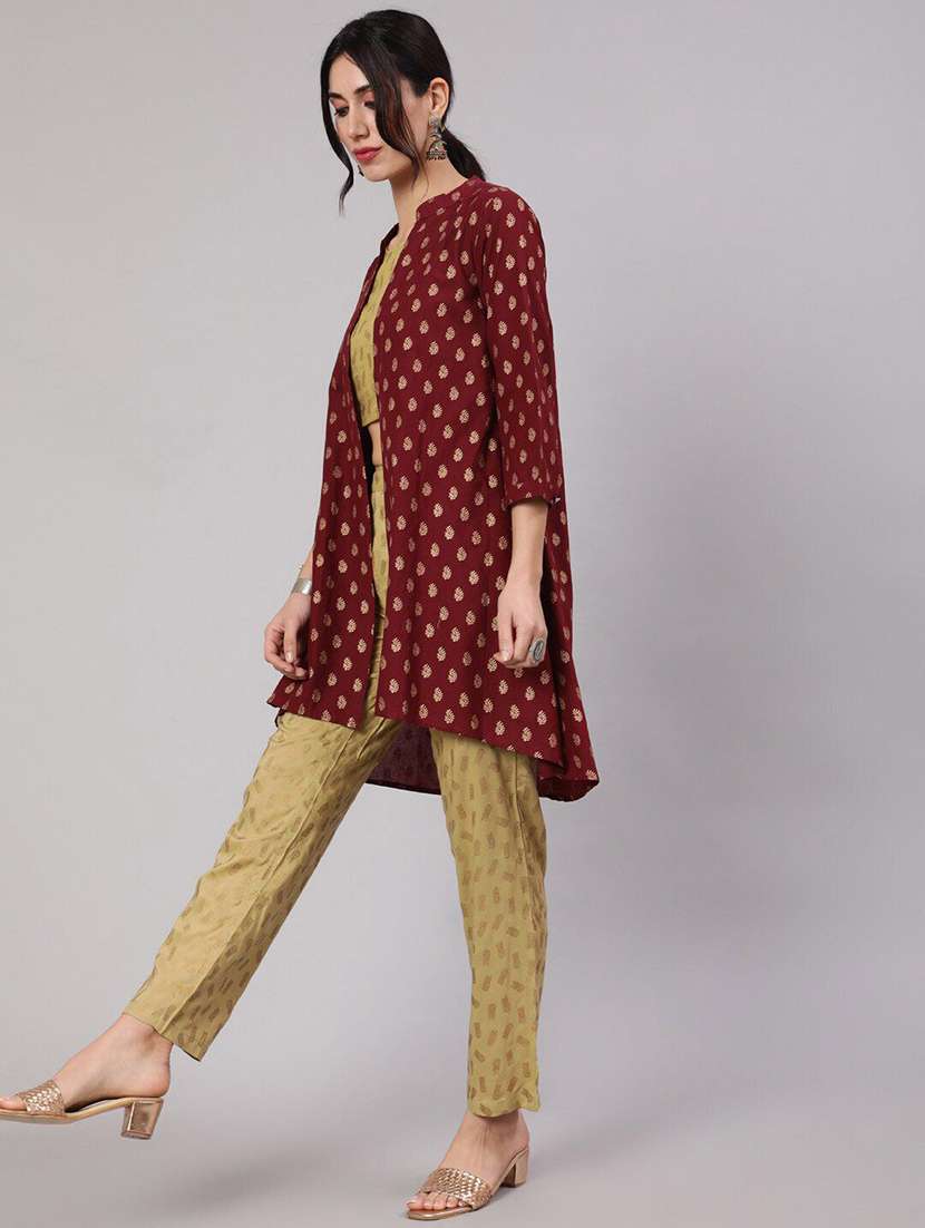 women printed three quarter sleeves top and pant set with jacket - 22603590 -  Standard Image - 3