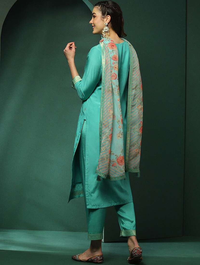 women self design three quarter sleeves kurta pant set with dupatta - 22603628 -  Standard Image - 3