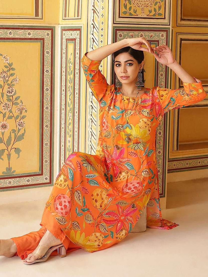 women printed three quarter sleeves kurta pant set - 22603631 -  Standard Image - 5