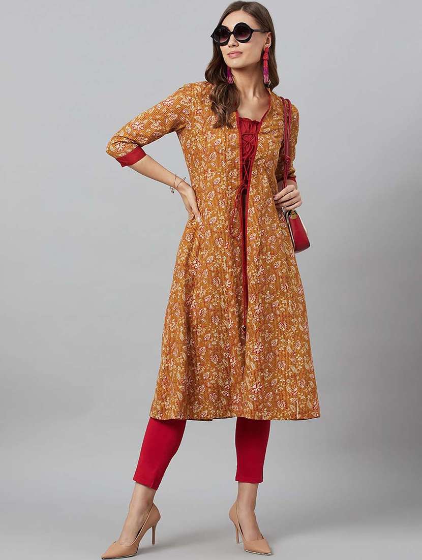 women printed three quarter sleeves a-line kurta