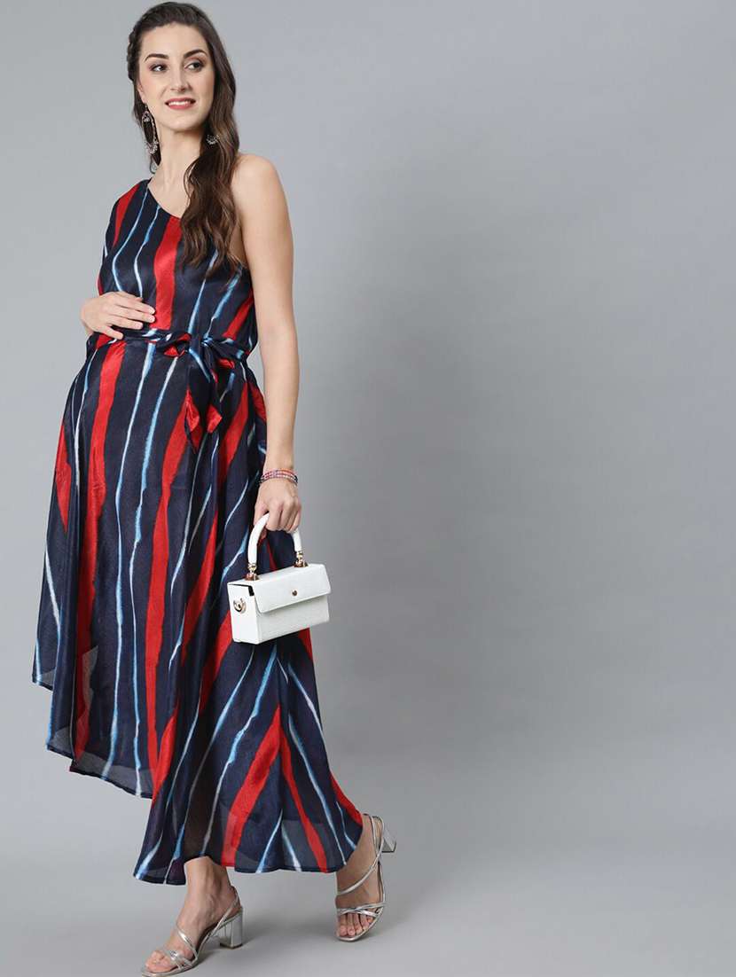 women printed one shoulder maternity dress