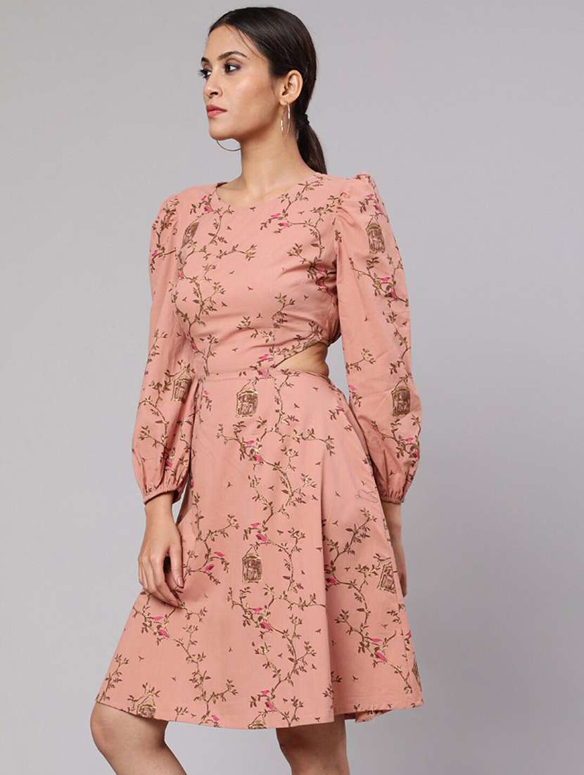 women printed long sleeves fit and flare dress - 22603665 -  Standard Image - 3