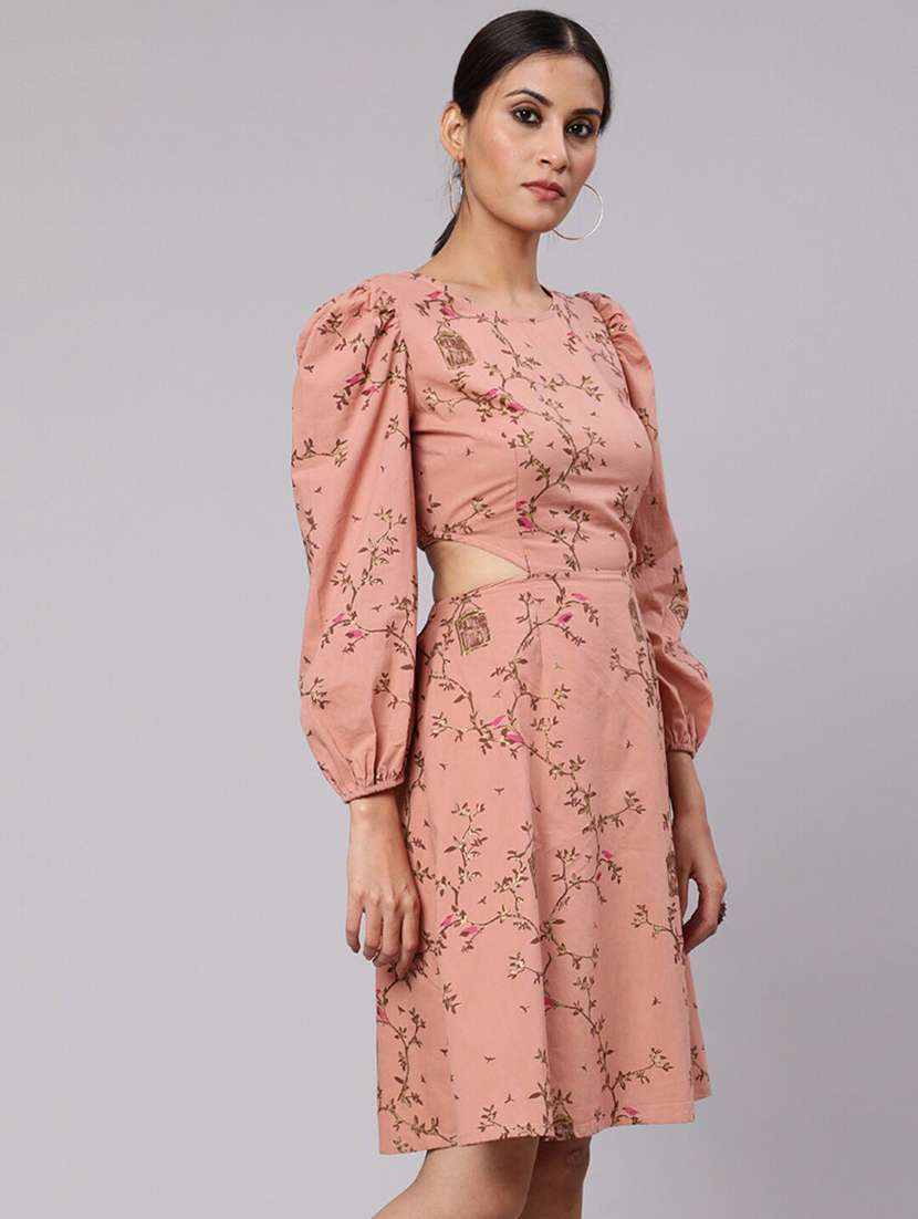 women printed long sleeves fit and flare dress - 22603665 -  Standard Image - 5