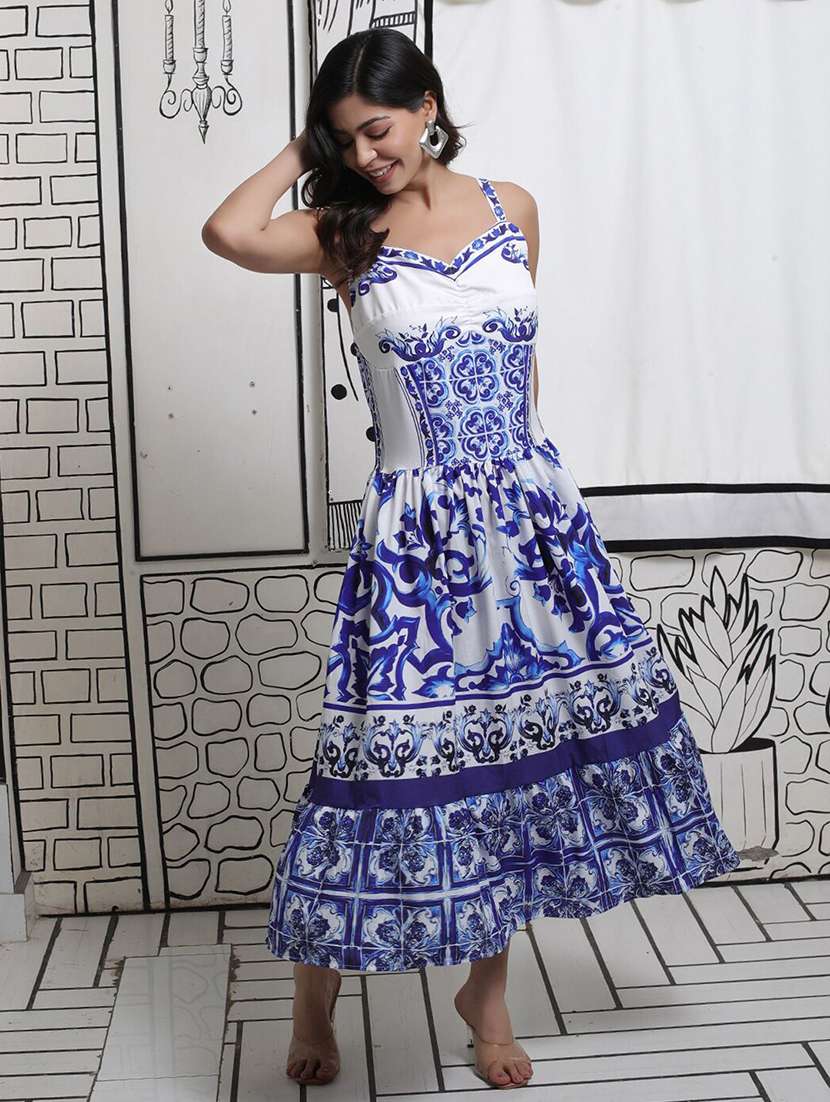 women printed shoulder strap tiered dress - 22603668 -  Standard Image - 3