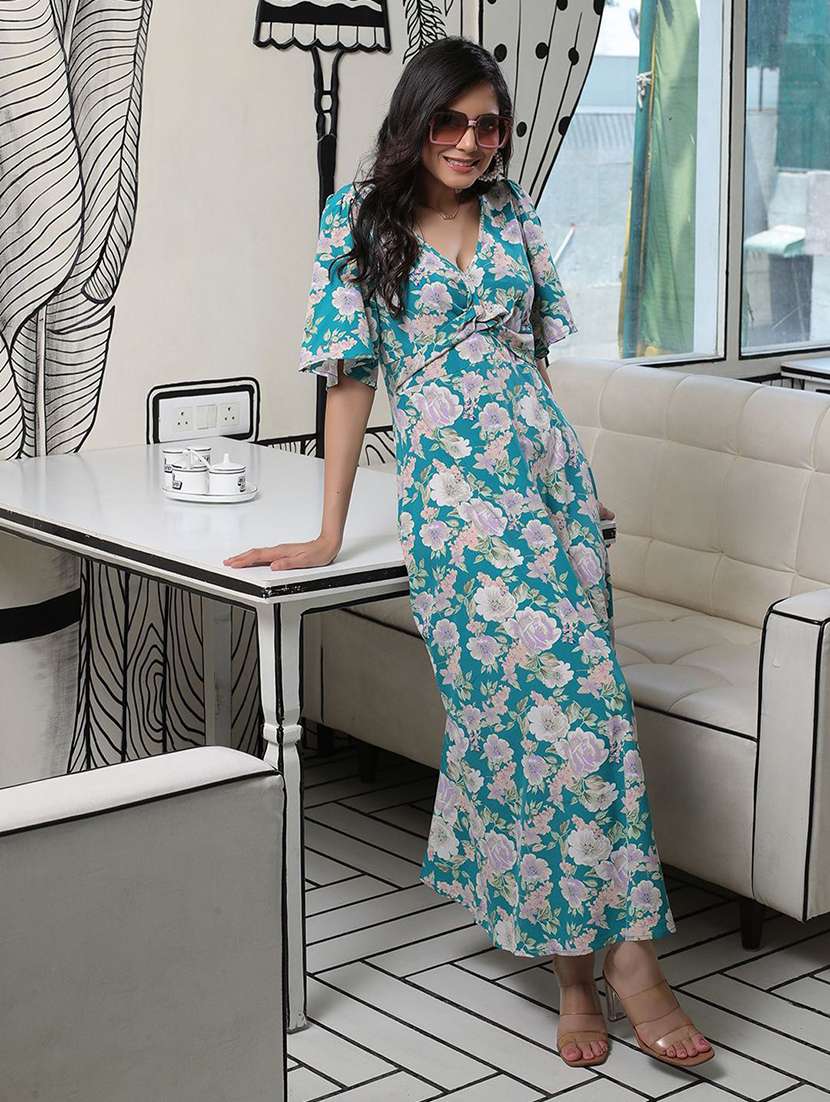 women printed short sleeves a-line dress