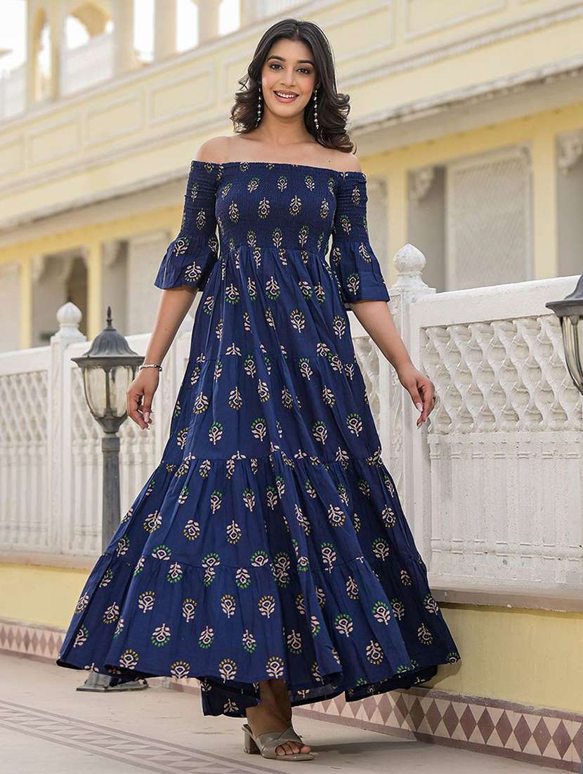 women printed bell sleeves tiered dress