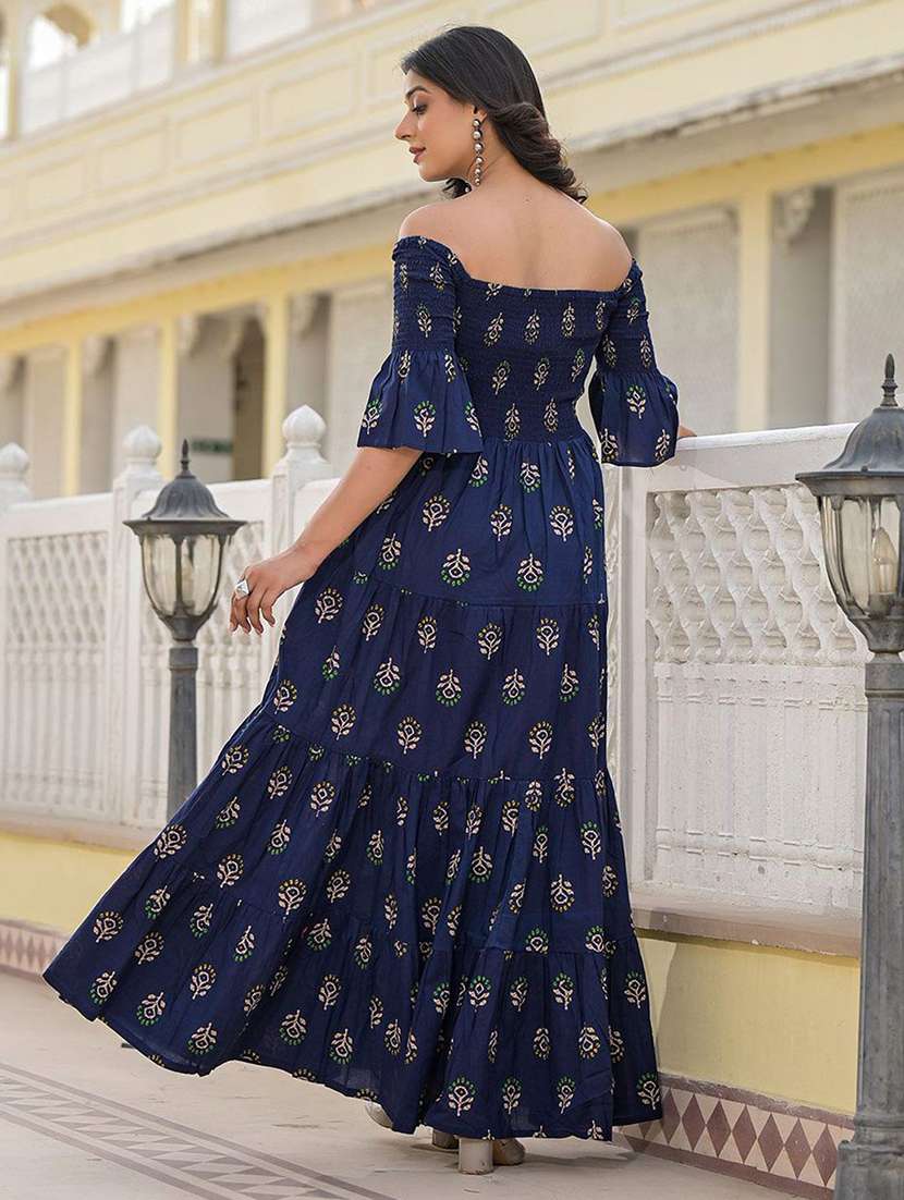 women printed bell sleeves tiered dress - 22603671 -  Standard Image - 3