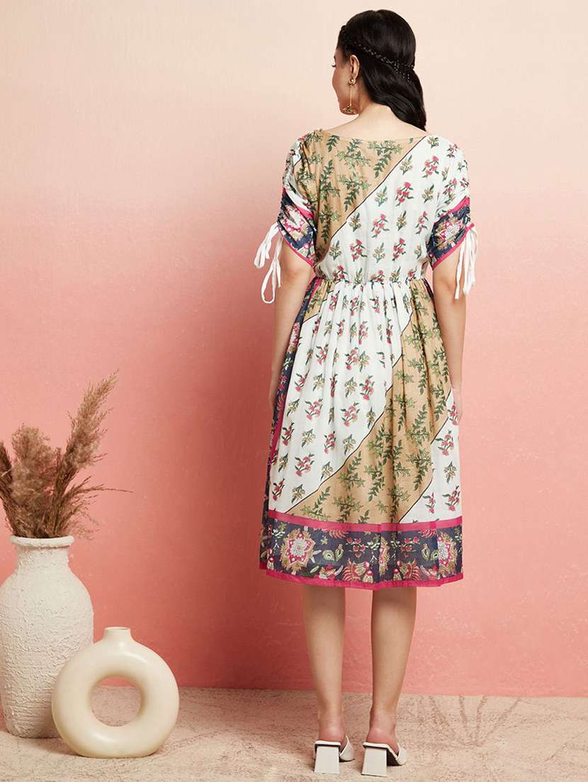 women printed short sleeves flared dress - 22603705 -  Standard Image - 3