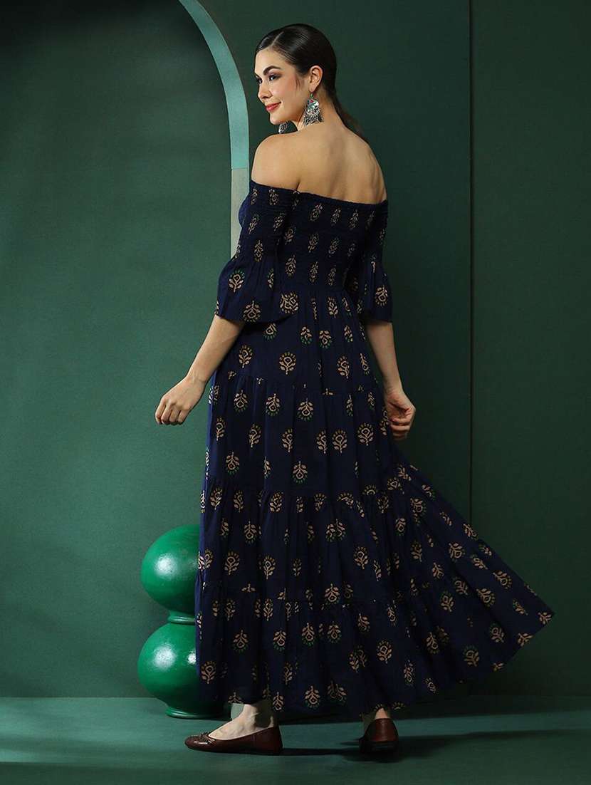 Women Printed Off Shoulder Fit And Flare Dress - 22603710 -  Standard Image - 3