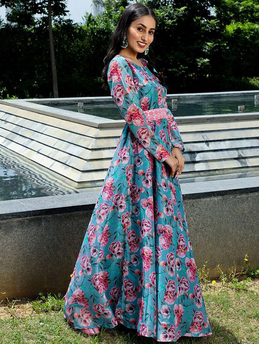 women floral printed long sleeves fit and flare dress - 22603714 -  Standard Image - 3