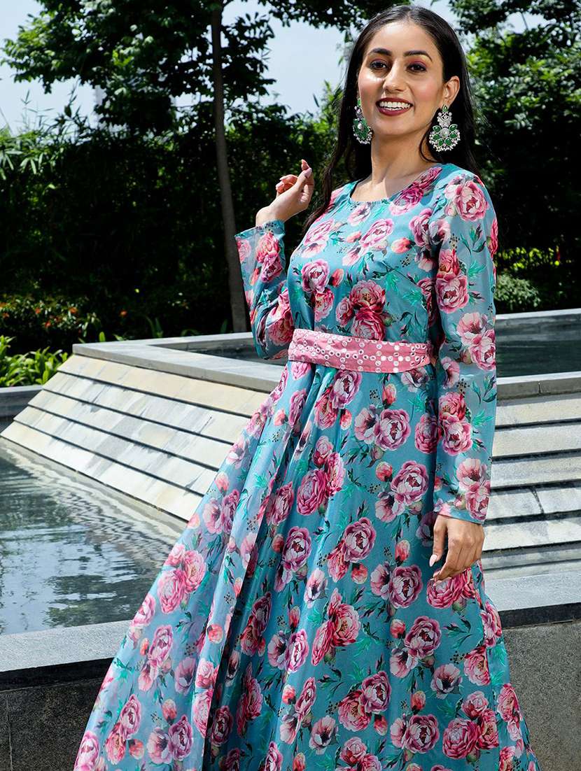 women floral printed long sleeves fit and flare dress - 22603714 -  Standard Image - 5
