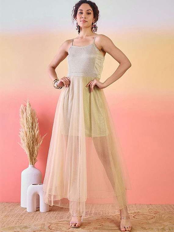 women self design shoulder strap fit and flare dress