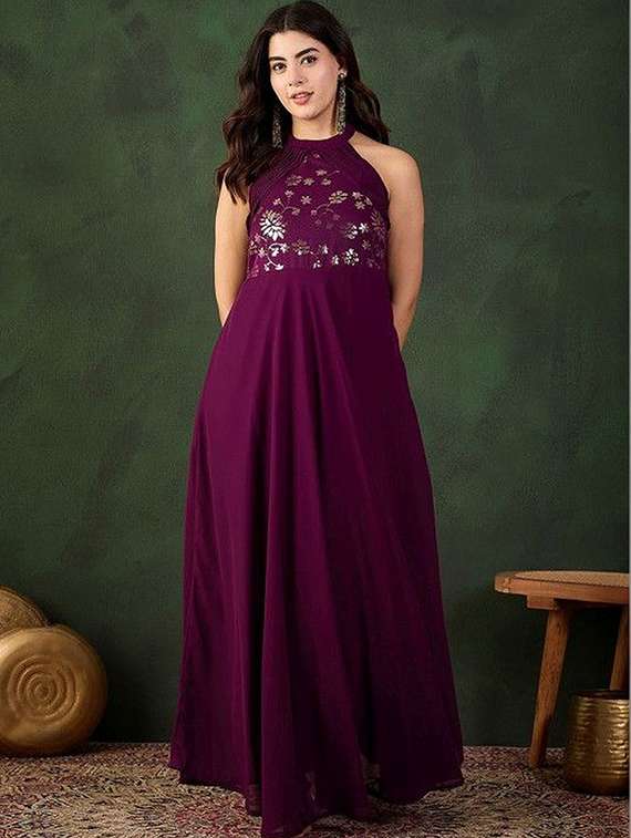 women printed halter neck fit and flare dress