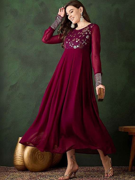 women embroidered long sleeves anarkali dress