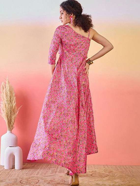 women printed one shoulder fit and flare dress - 22603738 -  Standard Image - 3
