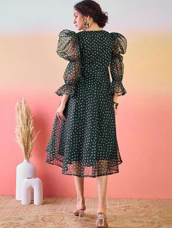 Women Printed Leg O Mutton Sleeves Fit And Flare Dress - 22603739 -  Standard Image - 3