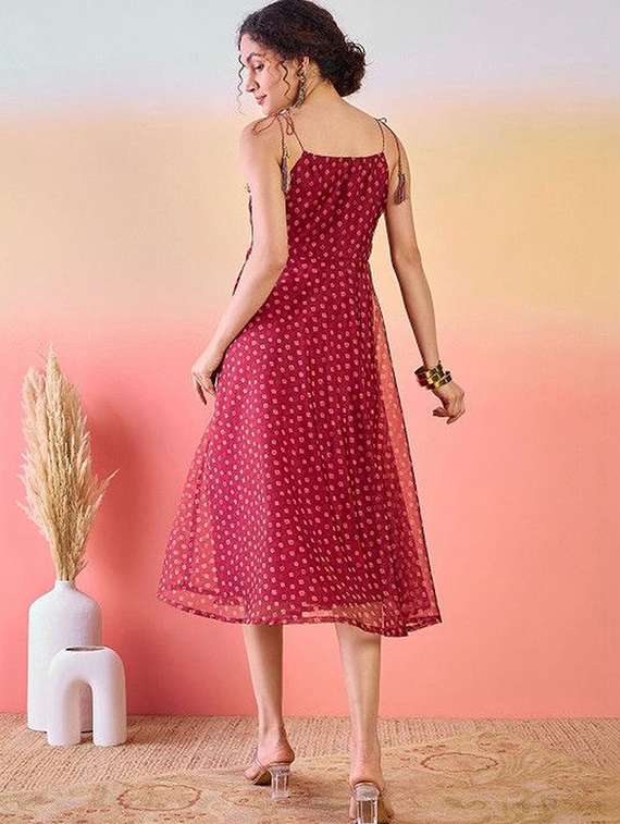 women printed shoulder strap fit and flare dress - 22603741 -  Standard Image - 3