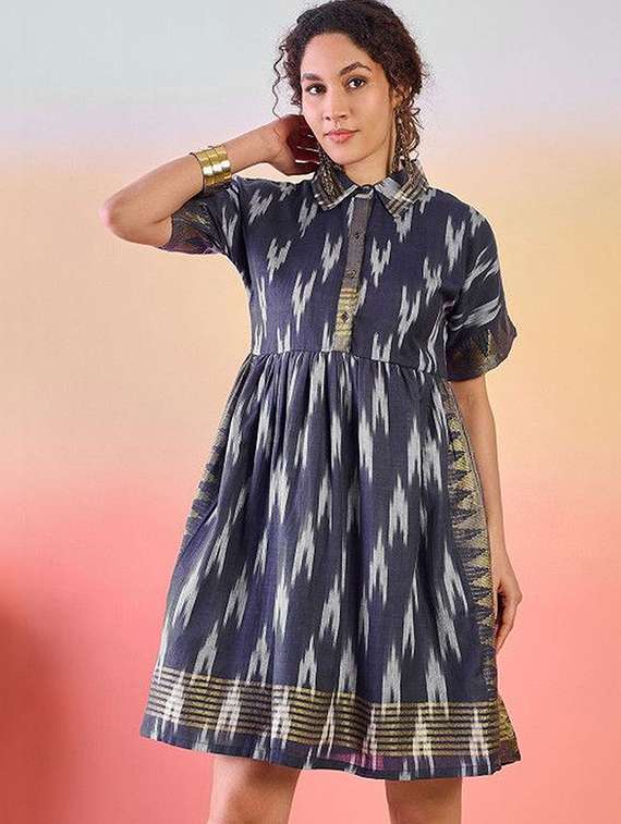 women printed short sleeves a-line dress