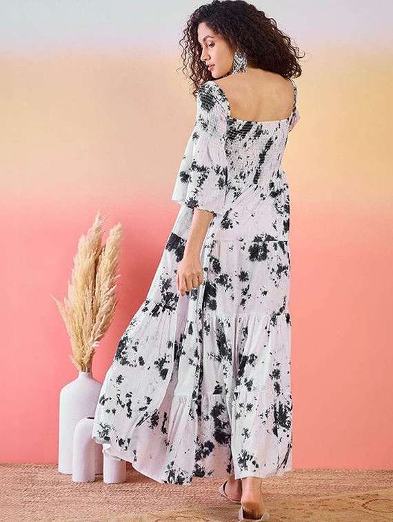 women tie and dye three quarter sleeves tiered dress - 22603752 -  Standard Image - 3