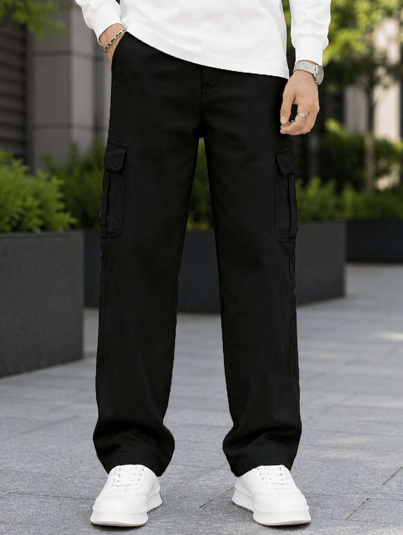 men solid mid rise relaxed fit cargo pant