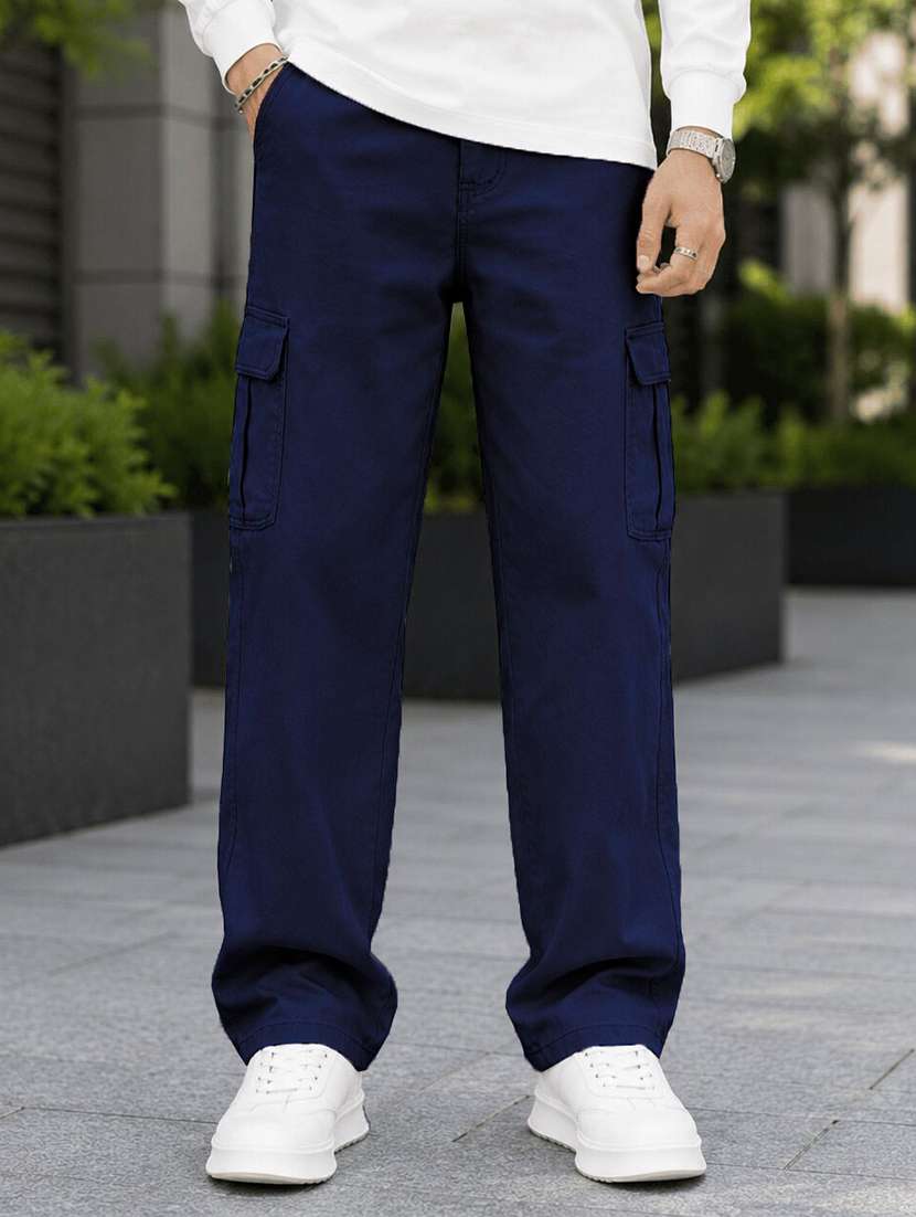 men solid mid rise relaxed fit cargo pant