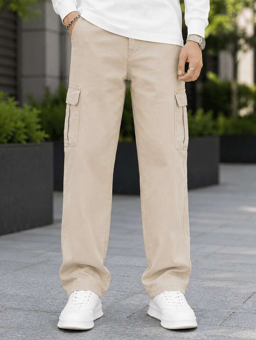 men solid mid rise relaxed fit cargo pant