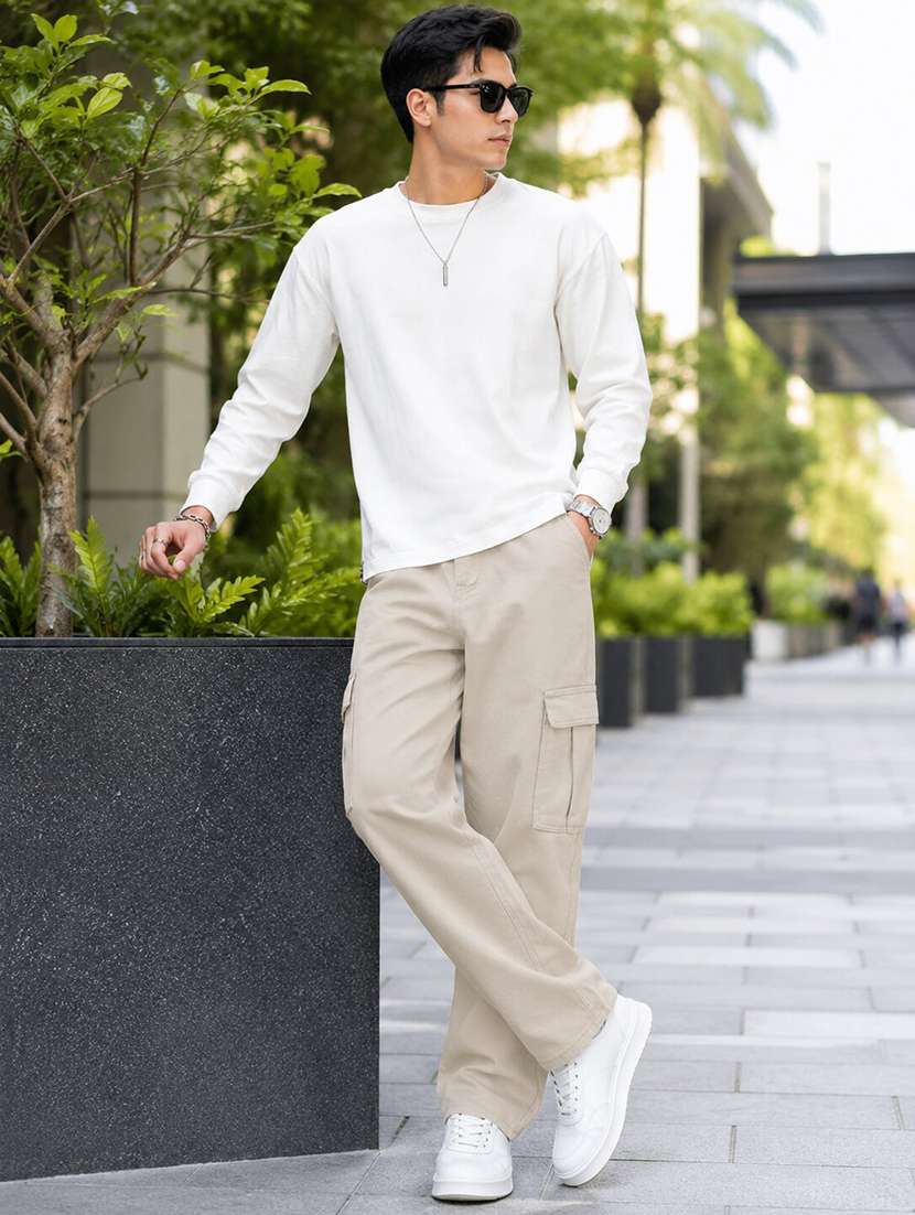 Men Solid Mid Rise Relaxed Fit Cargo Pant - 22603850 -  Standard Image - 5