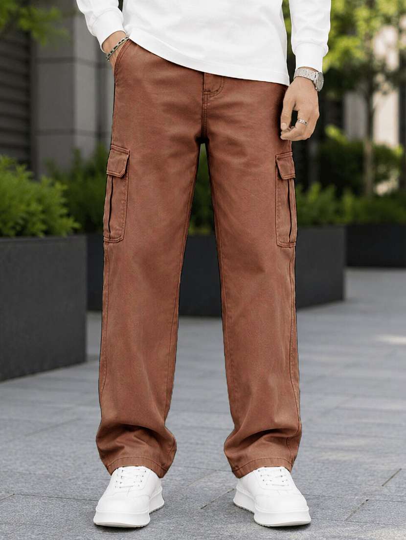 men solid mid rise relaxed fit cargo pant
