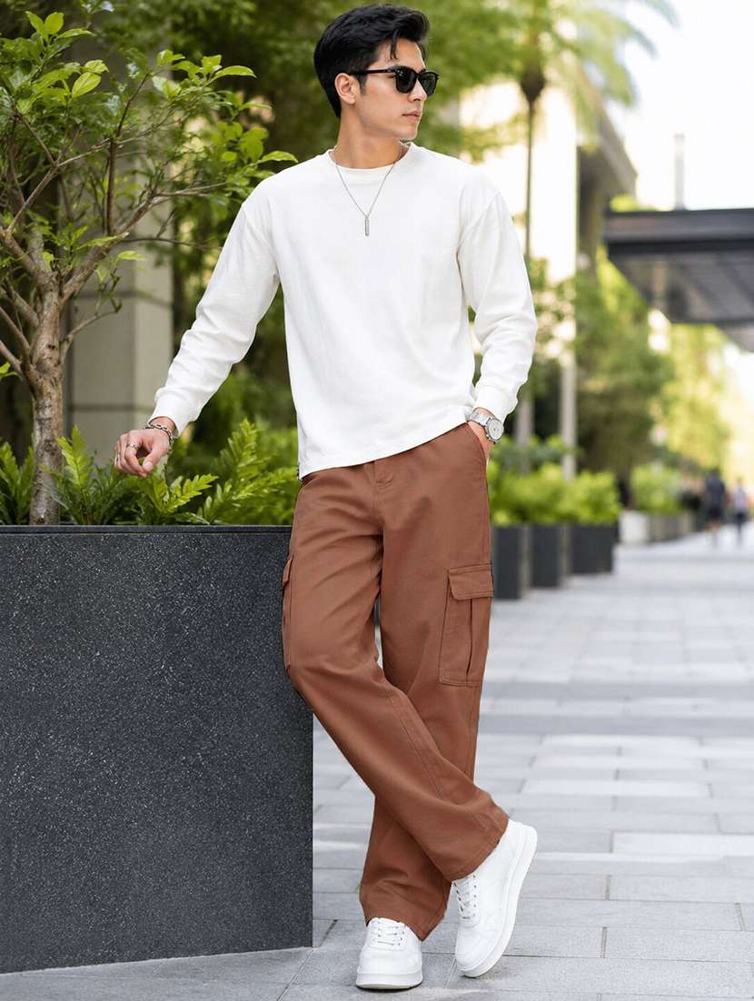 men solid mid rise relaxed fit cargo pant - 22603852 -  Standard Image - 5