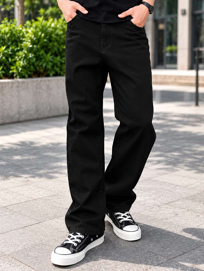 men solid mid rise straight jeans