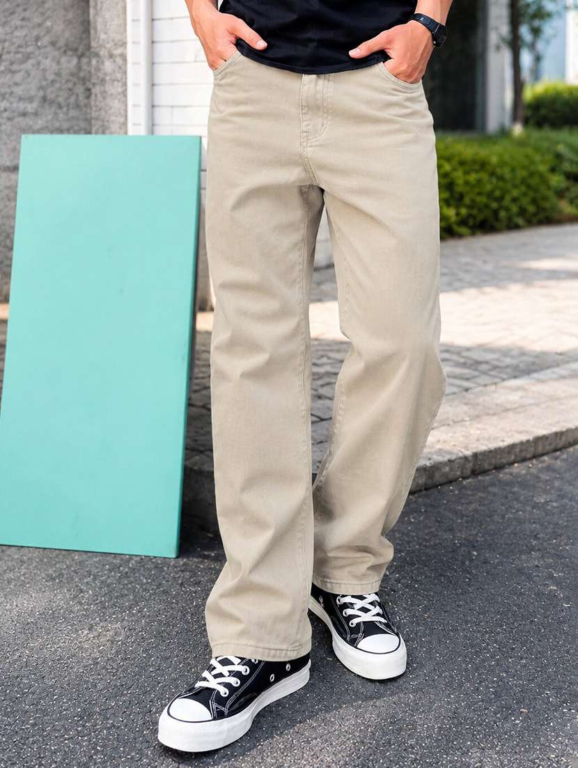 men solid mid rise straight jeans