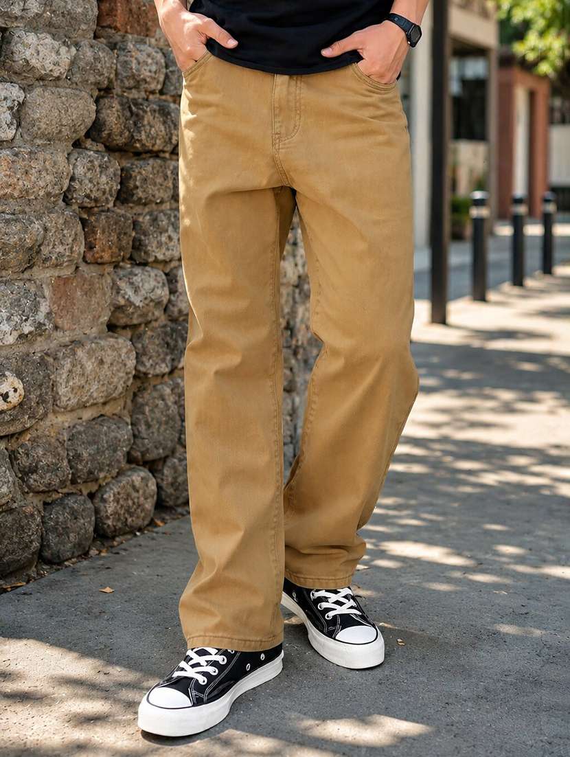 men solid mid rise straight jeans